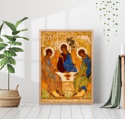 Holy Trinity Icon by Andrei Rublev Orthodox Canvas Print Poster Framed Famous Painting Wall Art Saints Angels Religious