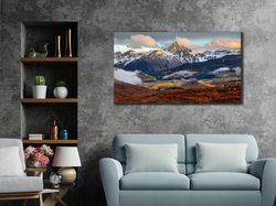 mountain landscape canvas print, autumn season landscape, nature wall art, nordic landscape poster, mountain canvas, hom