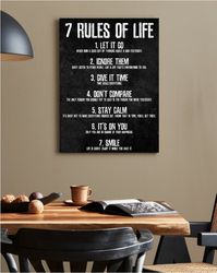 7 Rules of Life Motivational Quotes Canvas, Inspirational Quotes Canvas, 7 Life Rules Canvas Print, Canvas, Canvas Wall