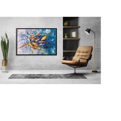 Large Colorful Koi Fish Canvas Oil Painting Print, Colorful Goldfish Wall Art, Original Ocean Seascape Painting, Abstrac