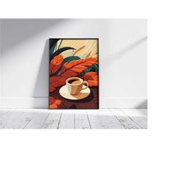 Caffee Espresso With Floral Print, Coffee Poster, Exhibition Poster, Coffee Lover Gift, Boho Dcor, Mid Century Modern, D