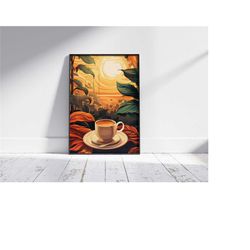 Morning Coffee In The Nature Print, Coffee Poster, Exhibition Poster, Coffee Lover Gift, Boho Decor, Mid Century Modern,