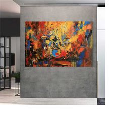 colorful drummer narration wall decor, oil painting wall art, music wall canvas painting, office decor, music fan gift,