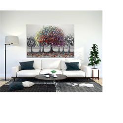 Abstract Blossom Tree Oil Painting Print, Blooming Colorful Tree On Canvas, Original Plant Floral Artwork, Landscape Boh