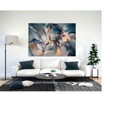 Blue Gray Marble Wall Art, Abstract Wall Art, Canvas/Poster Wall Art, over Size Canvas Wall Decor, Office Wall Decor, Gi
