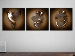 Kissing, hugging, red heart canvas painting set, love couples with bronze glitter texture canvas painting, 3 d effect wa