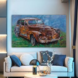 old car canvas, oldfashioned historical car decor, car canvas print, automobile canvas painting