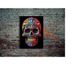Skull, Wall Art Painting, Metal Poster, Neon Metal Poster, Modern Metal Wall Art, Home Decor, Wall Hangings, Art and Bir