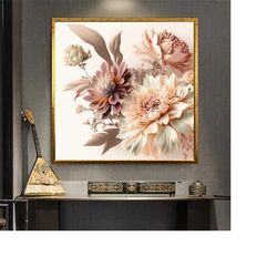 floral canvas print, pink white flower art, floral decor, ready to hang canvas
