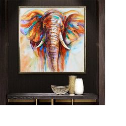 elephant canvas print, cute elephant, colorful elephant decor, animal world, ready to hang canvas