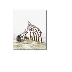 zebra-like tree landscape painting, ready to hang, zebra-like tree landscape gift canvas poster, zebra-like tree landsca