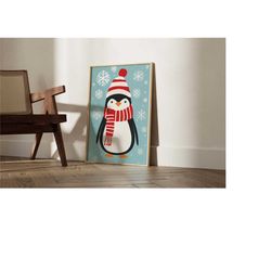 Penguin in Wonderland: Holiday Wall Art, new baby gift, festive home decor