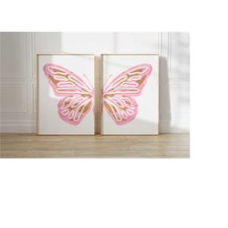 split butterfly wall art set preppy y2k room decor, pastel wall art baby girl nursery decor prints, aesthetic wall art c