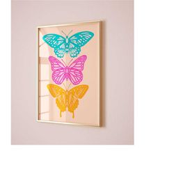 butterfly girly wall art dopamine wall decor, preppy dorm room decor wall art trendy maximalist poster, preppy wall prin