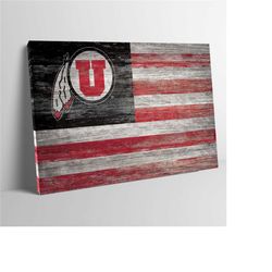NCAA Utah Utes, NCAA Flag Print, NCAA Sport Print, Wooden Texture Print, Frame Art Print , Wall Art, Home Decor, Canvas