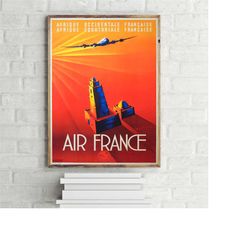 Vintage Air France Africa Poster, Retro Airline Travel Art Print Design