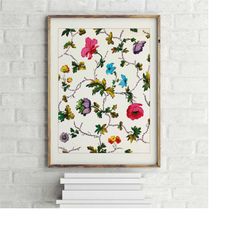 Multi-Coloured Flower and Leaf Design Floral Pattern Vintage Poster, Retro Wall Art Print