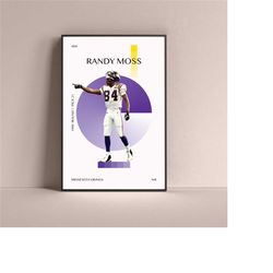randy moss poster, minnesota vikings art print minimalist football wall decor for home living kids game room gym bar man