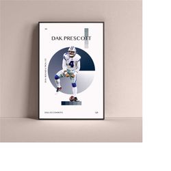 dak prescott poster, dallas cowboys art print minimalist football wall decor for home living kids game room gym bar man