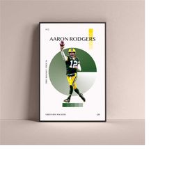 aaron rodgers poster, green bay packers art print minimalist football wall decor for home living kids game room gym bar