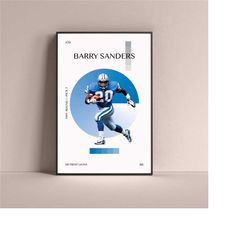 barry sanders poster, detroit lions art print minimalist football wall decor for home living kids game room gym bar man