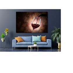 pouring wine into a glass canvas, red wine wall art, decor for dining