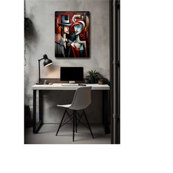 futuristic victorian metal canvas, elegant home decor, art deco home, cubism inspired metal wall hanging, noir aesthetic