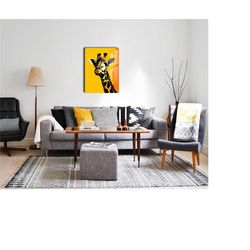 collage giraffe art printed metal canvas, yellow wall decoration, printed metal poster, modern wall art, pop art giraffe