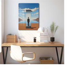 modern home art, printed metal canvas, surrealistic painting metal poster, reflective canvas, surreal aesthetic wall art