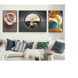 golden elk abstract graphics prints, abstract wall art, home decor art, light luxury printing art, canvas print, modern