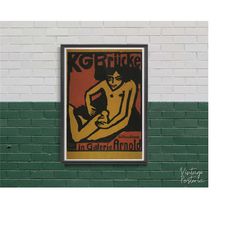 KG Brucke in Galerie Arnold exhibition, Retro Poster, Figure and Typography, Black and Yellow, Wall Hanging, Fine Art, G
