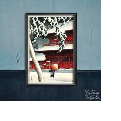 Snow at Zojoji Temple Kawase Hasui Ukiyo-e Retro Poster, Modern Print, Hokusai Poster, Japan Art 2422