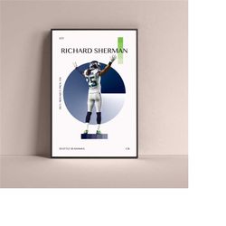 richard sherman poster, seattle seahawks art print minimalist football wall decor for home living kids game room gym bar