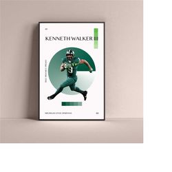 kenneth walker iii poster, michigan state spartans art print minimalist football wall decor for home living kids game ro