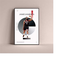 James Harden Poster, Houston Rockets Art Print Minimalist Basketball Wall Decor For Home Living Kids Game Room Gym Bar M