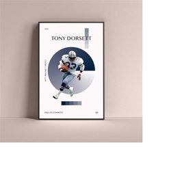 Tony Dorsett Poster, Dallas Cowboys Art Print Minimalist Football Wall Decor For Home Living Kids Game Room Gym Bar Man