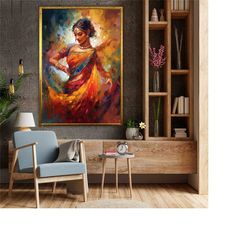 Indian Girl Culture in Dance Canvas, Indian Woman Wall Art Decor, Indian Art Gift, Ethnic Wall Decor, Indian Dance Art P