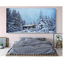 christmas snow canvas, snow falling canvas print, canvas painting, village painting, painting on canvas, snow falling ph