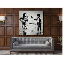 banksy style rude kids canvas, banksy style street art collection canvas, street wall mural canvas, wall hanging canvas,