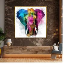 colorful elephant canvas print, elephant wall art decor,  gift for elephant lovers, animal wall decor, multicolored elep