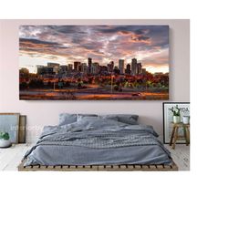 denver city skyline sunset canvas, full city canvas, city evening top view canvas, canvas, canvas print, nature canvas,