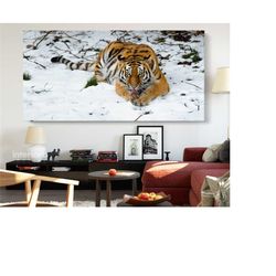 tiger canvas, tiger on snow canvas, black & white canvas, animals canvas, wild tiger canvas, canvas, canvas art, wall de