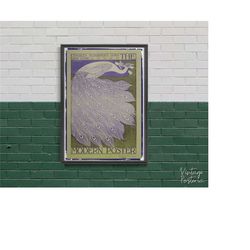The Modern, Retro Poster, Peacock and Bird, Purple and Green, Wall Art, Reproduction, Retro Style, Home Decor 2035
