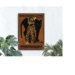 Zoologischer Garten Munchen, Retro Poster, Cats and Puma, Brown and Black, Wall Art, Reproduction, Retro Style 2143