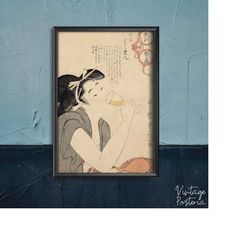 Woman Drinking Wine Kitagawa Utamaro Japanese Ukiyo-e Retro Poster, Retro Wall Art, Tsuchiya Koitsu, Gift Idea 470