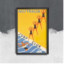 Australia Surf Club Travel Poster Retro Poster, Self Adhesive Poster, Travel Wall Art, World Travelling 393