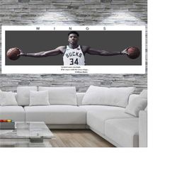 Wings of Giannis Antetokounmpo Quote Canvas Wall Art NBA Fans Gift Kidsroom Wall Hanging Decor Basketball Lover Gift Gic