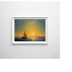Sunset Over Ischia Ivan Aivazovsky Retro Poster, Cotton Canvas, Retro Poster, Oil Painting 68