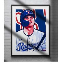 Corey Seager Poster Texas Rangers Baseball Illustrated Art Print