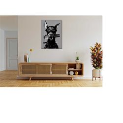 Hypebeast Modern Black White Doberman Gun Ready To Hang Canvas,Luxury Fashion Poster Dog Wall Art Dog Poster Prints Canv